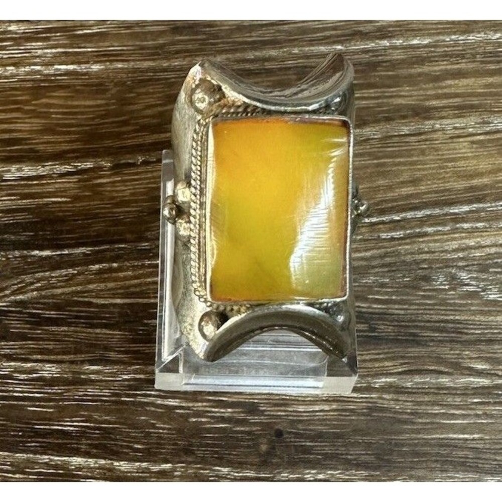 Handmade Tibetan Silver Egg Yolk Amber Boho Tribal Ethnic Saddle Ring 10.25 Adj